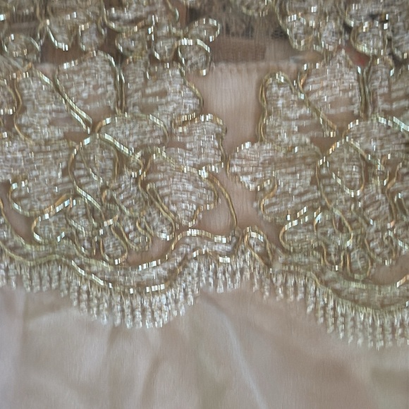 Luxxel Champagne Sheer Lace Satin Bodycon Mini Dress - Picture 4 of 11